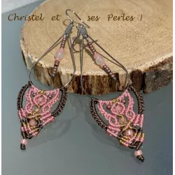 Boucles d'oreilles macramé rose et chocolat
