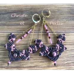 boucles d'oreilles macramé Elfiques Rhodonite