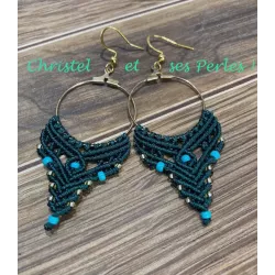 Boucles d'oreilles macramé sur créoles