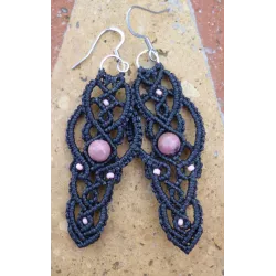 Boucles d'oreilles macramé longues noires