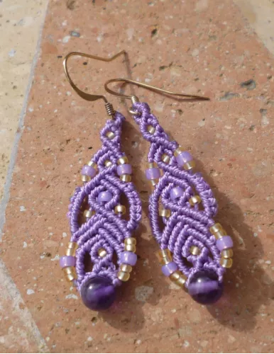 Boucles d'oreilles macramé Améthyste Boucles d'oreilles macramé Améthyste