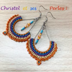 Boucles d'oreilles macramé multicolores et gouttes métal