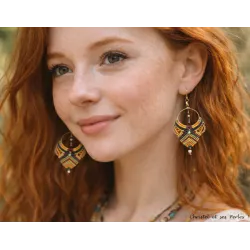 Collection ARCADIA : Boucles d'oreilles macramé et créoles tons chauds