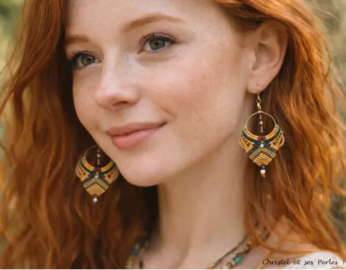 Collection ARCADIA : Boucles d'oreilles macramé et créoles tons chauds Collection ARCADIA : Boucles d'oreilles macramé et créoles tons chauds