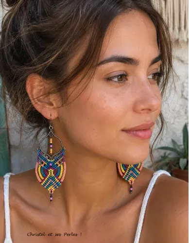 Boucles d'oreilles macramé multicolores