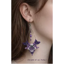 Boucles d'oreilles macramé et créoles gouttes parme