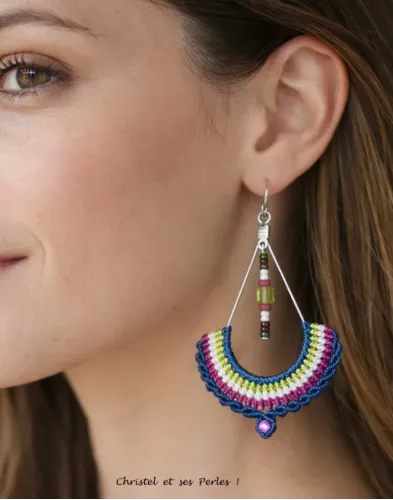 Boucles d'oreilles macramé et gouttes métal