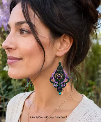 Boucles d'oreilles macramé et Améthyste Aphrodite