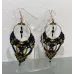 Boucles d'oreilles macramé Elfiques noires et dorées sur créoles