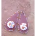 Boucles d'oreilles gouttes cuir parme et boutons
