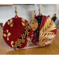Boucles d'oreilles brodées tissu rouge imprimé floral, taille XL