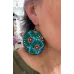 Boucles d'oreilles brodées tissu ethnique vert, bleu et rouge, taille XL