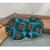 Boucles d'oreilles brodées tissu ethnique vert, bleu et rouge, taille XL