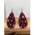 Boucles d'oreilles gouttes tissu floral rouge et noir