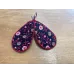 Boucles d'oreilles gouttes tissu floral rouge et noir