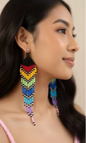 Boucles d'oreilles Arc en ciel multicolores en perles