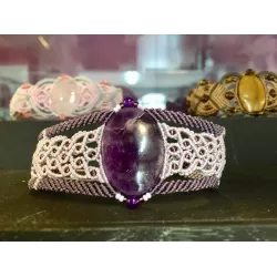 Bracelet manchette macramé bicolore et Améthyste