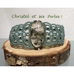 Bracelet macramé baroque et Agate mousse sertie