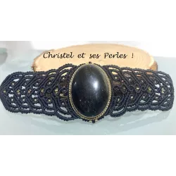 Bracelet macramé baroque et Obsidienne dorée sertie