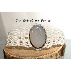 Bracelet macramé baroque et Druse d'onyx blanc