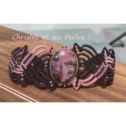 Bracelet macramé Elfique et Rhodonite sertie