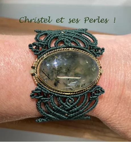 Bracelet macramé Elfique et Préhnite sertie