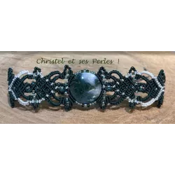 Bracelet macramé feuilles, et Agate mousse