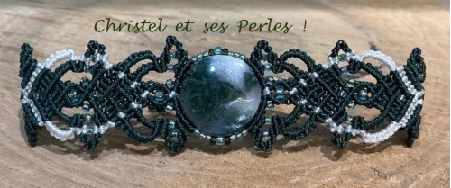 Bracelet macramé feuilles, et Agate mousse Bracelet macramé feuilles, et Agate mousse