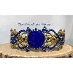 Bracelet macramé feuilles, et Lapis Lazuli rond