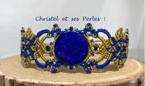Bracelet macramé feuilles, et Lapis Lazuli rond
