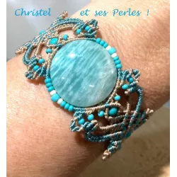 Bracelet macramé feuilles, et Amazonite ronde