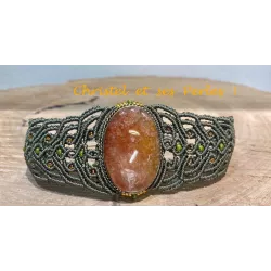 Bracelet macramé baroque et Aventurine orange sertie