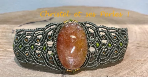 Bracelet macramé baroque et Aventurine orange sertie Bracelet macramé baroque et Aventurine orange sertie