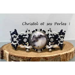 Bracelet macramé feuilles, et Agate dendritique sertie