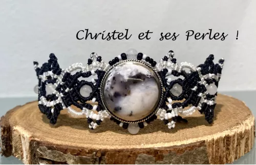 Bracelet macramé feuilles, et Agate dendritique sertie
