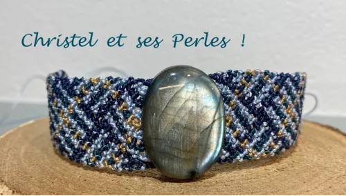 Bracelet macramé mixte et Labradorite bleue Bracelet macramé mixte et Labradorite bleue