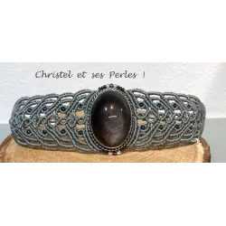 Bracelet macramé baroque et Obsidienne argentée sertie