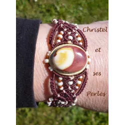 Bracelet macramé et Mookaite sertie de laiton