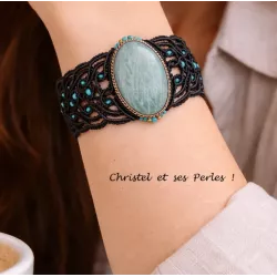 Bracelet manchette macramé baroque et Amazonite