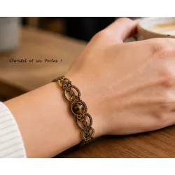 Bracelet macramé dentelle et Oeil de tigre