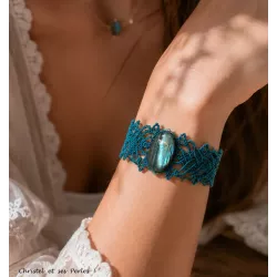 Bracelet macramé feuilles canard, et Labradorite