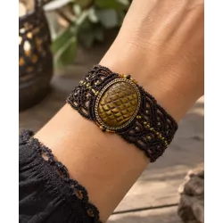 Bracelet macramé baroque et Oeil de Tigre serti