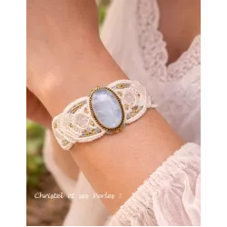 Bracelet macramé et Labradorite blanche (Pierre de Lune)