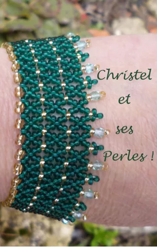 Bracelet manchette vert émeraude et doré