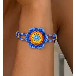 Bracelet fleur bleue en perles