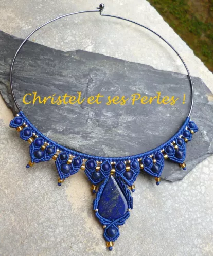 Collier macramé Lapis Lazuli cable rigide