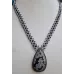 Collier macramé et Obsidienne flocon de neige sertie sur laiton argenté Collier macramé et Obsidienne flocon de neige sertie sur laiton argenté