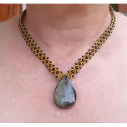 Collier macramé et Obsidienne dorée