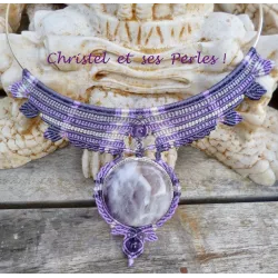 Collier macramé plastron et Améthyste ronde