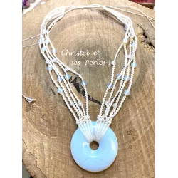 Collier macramé et donut en Opaline
